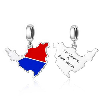"Dual Harmony" Saint Martin Map Dangle - 925 Silver Island Charm