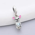 925 Sterling Silver Chihuahua heart charm with a shimmering opal centerpiece
