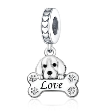 "Loyal Pulse" Beagle Dog Dangle - 925 Silver Love Bone Puppy Charm