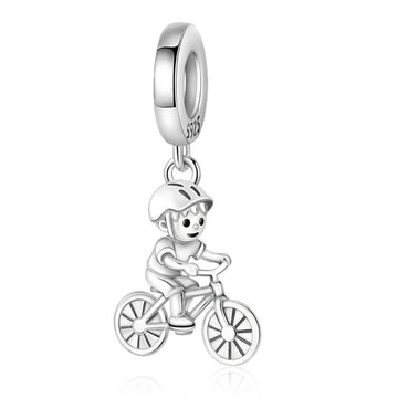 "First Ride" Boy on Bicycle Dangle - 925 Sterling Silver Charm