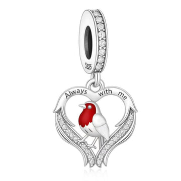 "Always With Me" Robin Bird Dangle - 925 Silver Heart Memorial Charm