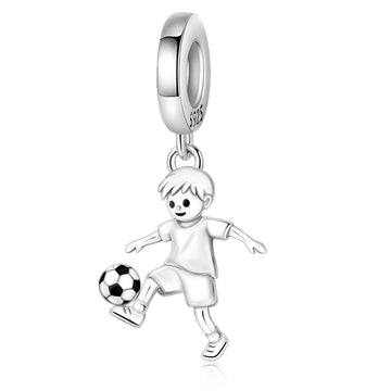 "Victory Kick" Soccer Boy Dangle - 925 Sterling Silver Sports Charm