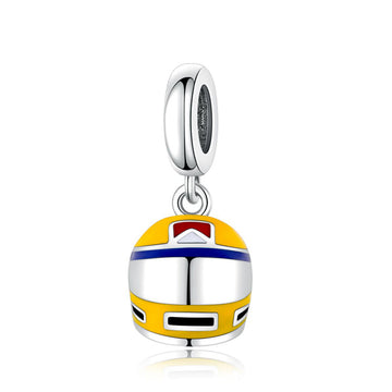 "Velocity Guard" Racing Helmet Dangle - 925 Silver Yellow Enamel