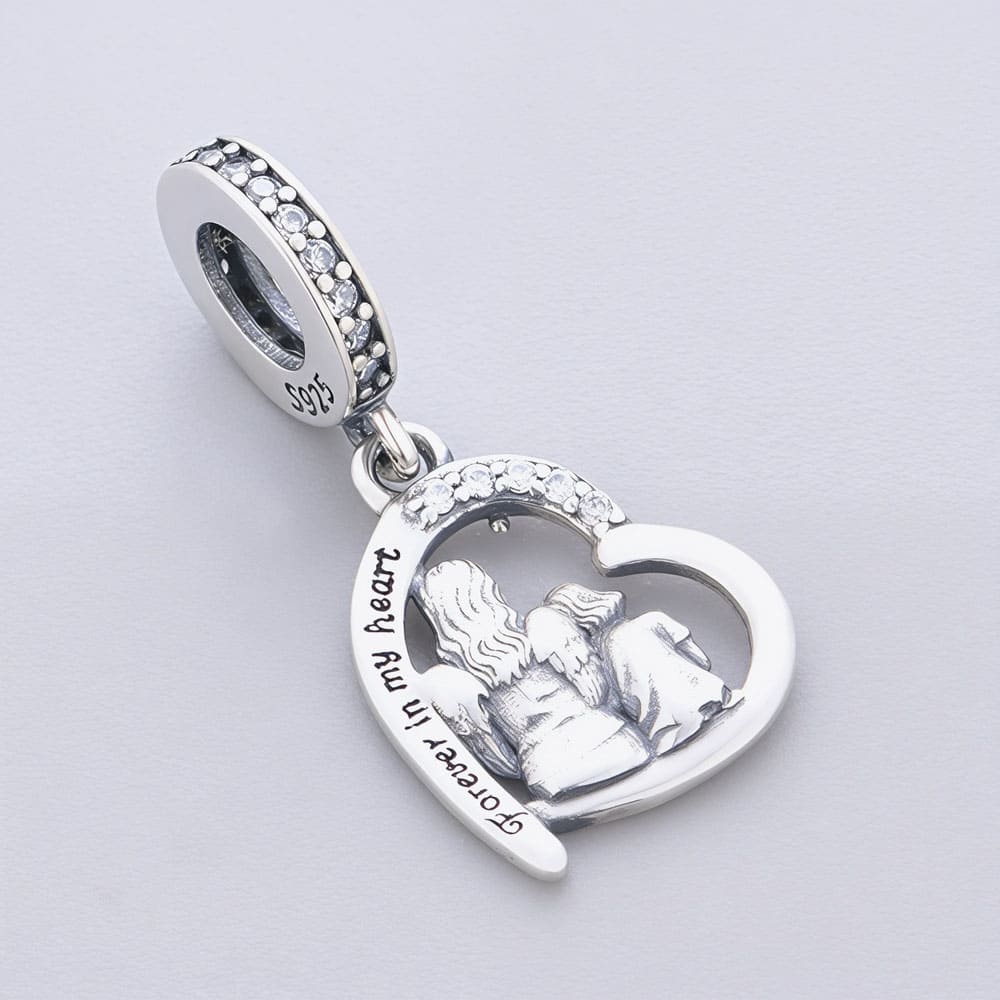"Guardian Lean" Angel & Girl Dangle - 925 Silver Memorial Charm