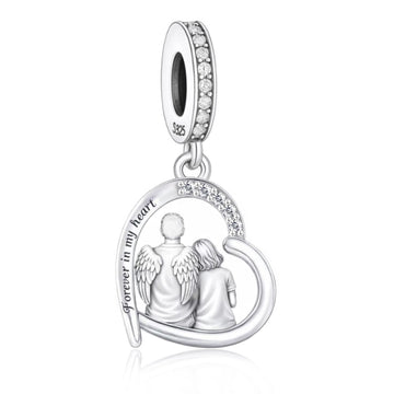 "Heavenly Guardian" Angel & Child Heart Dangle - 925 Sterling Silver