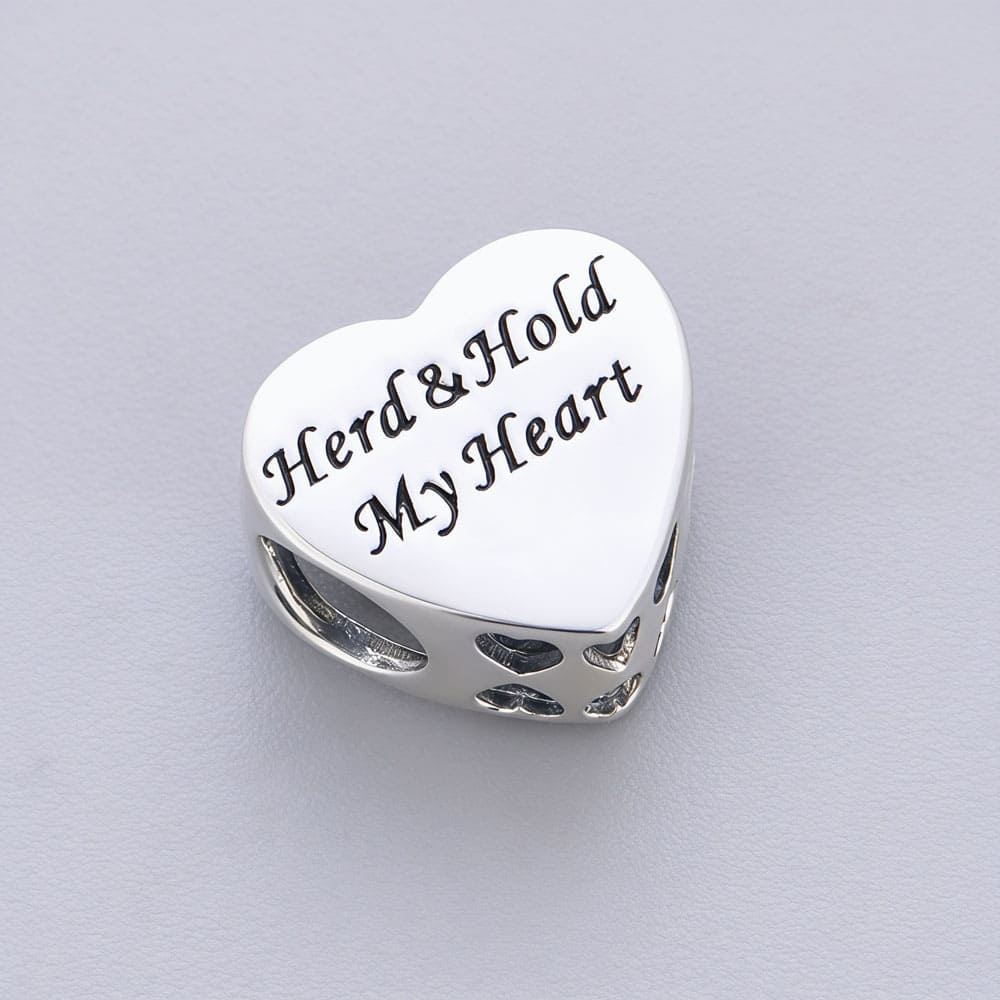 "Herd & Hold" Highland Cow Heart Bead Charm - 925 Sterling Silver