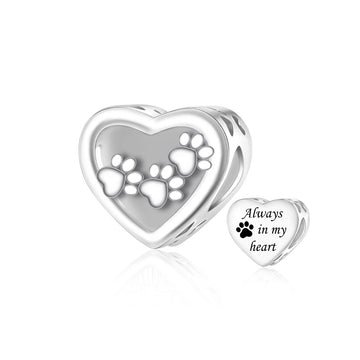 "Eternal Pawprints" Openwork Heart Charm - S925 Sterling Silver