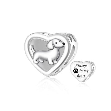 "Always With You" Dachshund Heart Charm - 925 Sterling Silver