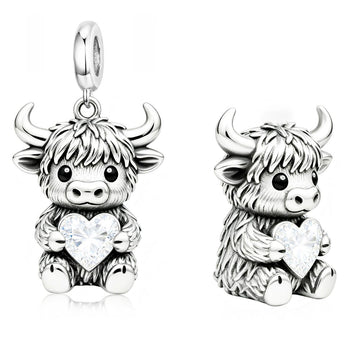 "Wild Heart" - 925 Sterling Silver Highland Cow Heart Charm